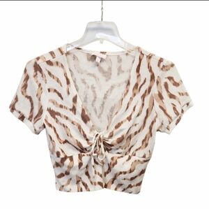 Colsie Brown White Tiger Stripe Twist Front Cropped Top Sz Lg